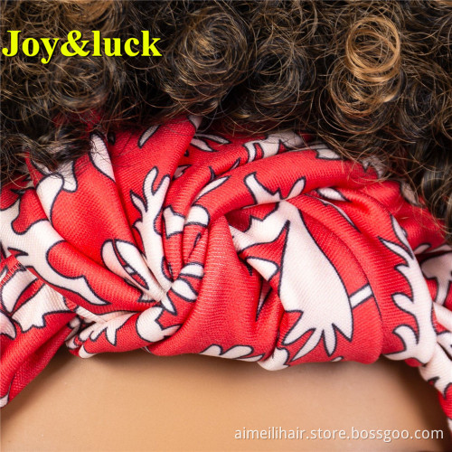 Wolesale Ladies Scarf Wig For Women Orange Red Hairband Ombre Brown Hair Short Afro Kinky Curly Headband Wig Synthetic Hair Wigs
